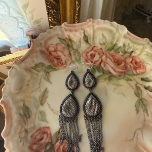 Silver Rhinestone Bohemian Fringe Earrings